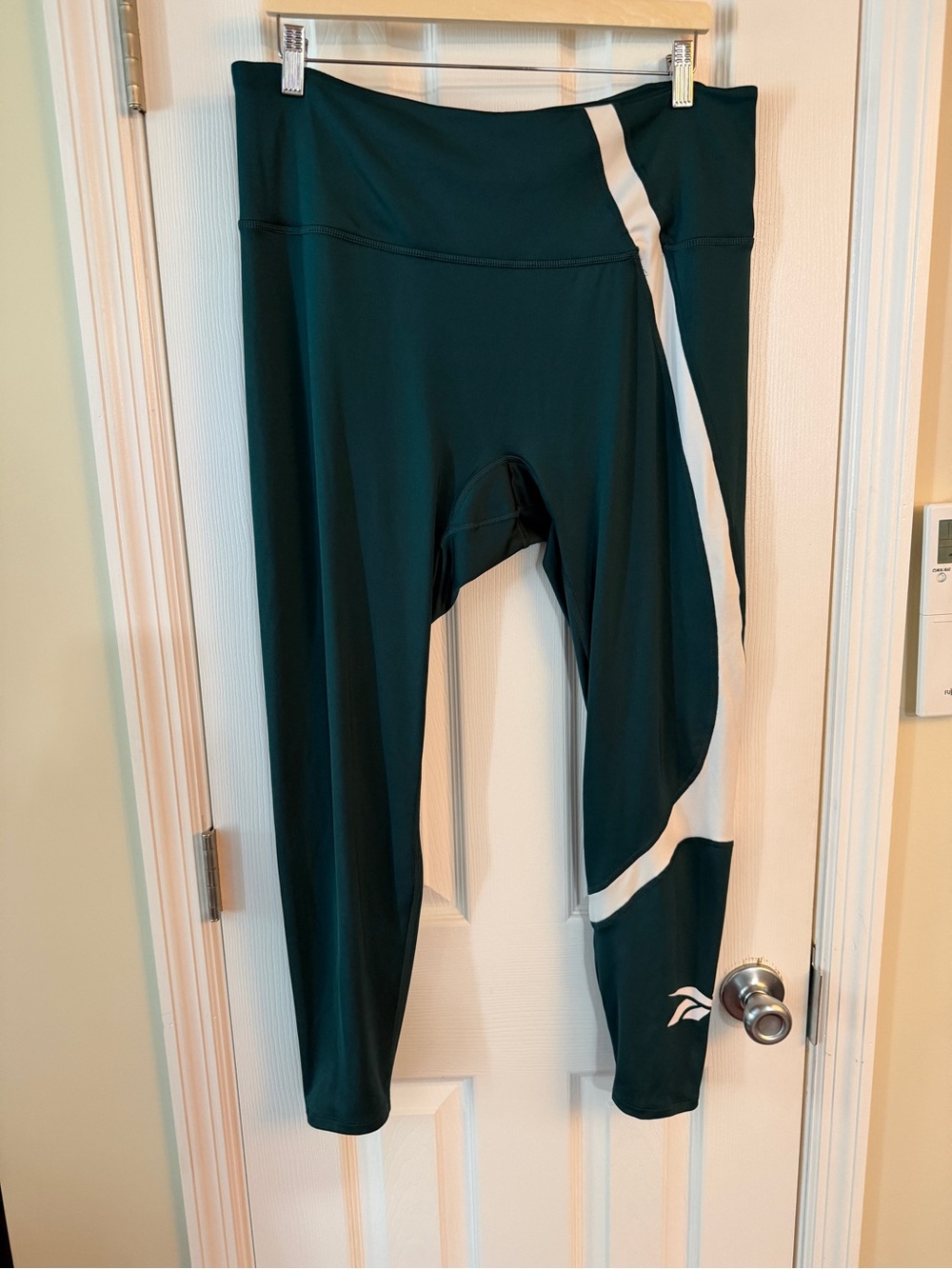Reebok Dark Green Leggings with White Accent Stripe